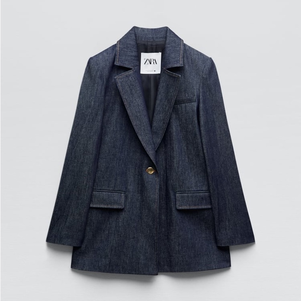 Zara Set - Golden Button Blazer Denim & High Rise Front Sean Z1975 Jeans - Picture 11 of 16